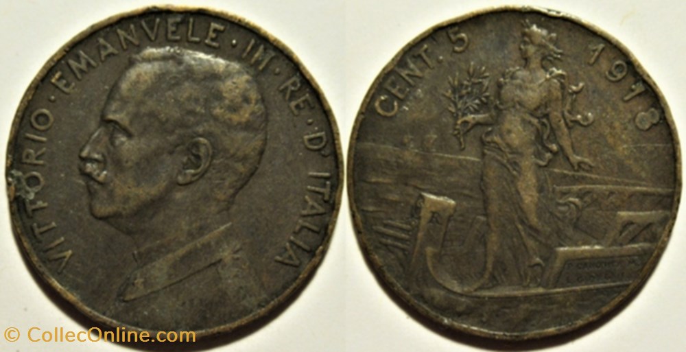 1918 Regno d'Italia, 5 Centesimi, Roma - Vittorio Emanuele III monnaies monde italie 1918 regno italia 5 centesimi roma vittorio emanuele iii