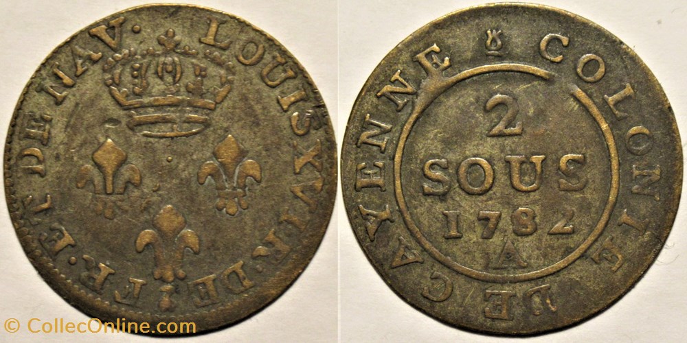 Louis XVI - 2 Sous 1789 Cayenne, Guyane monnaies monde francaise louis xvi 2 sous 1789 cayenne guyane