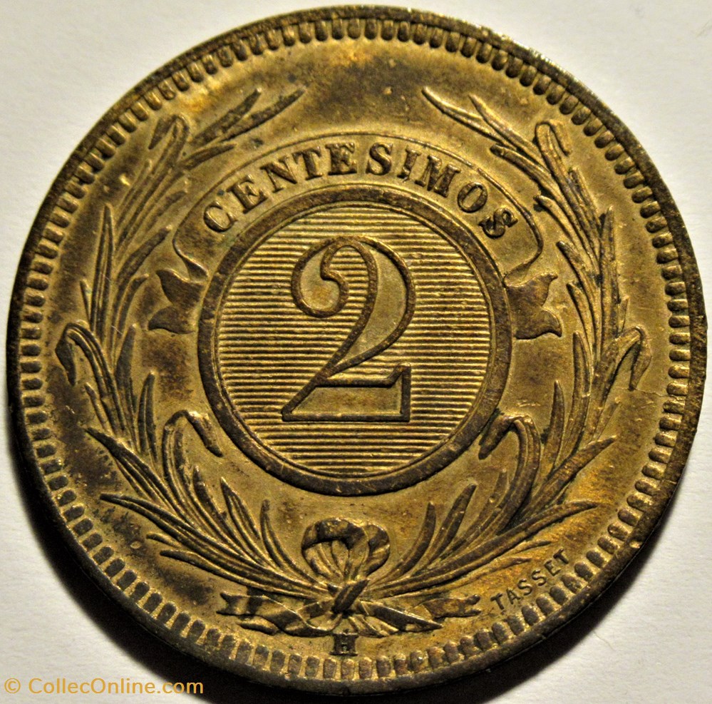 Uruguay - 2 Centésimos 1869 Heaton (ex.2) 3 monnaies monde uruguay 2 centesimos 1869 heaton ex 2