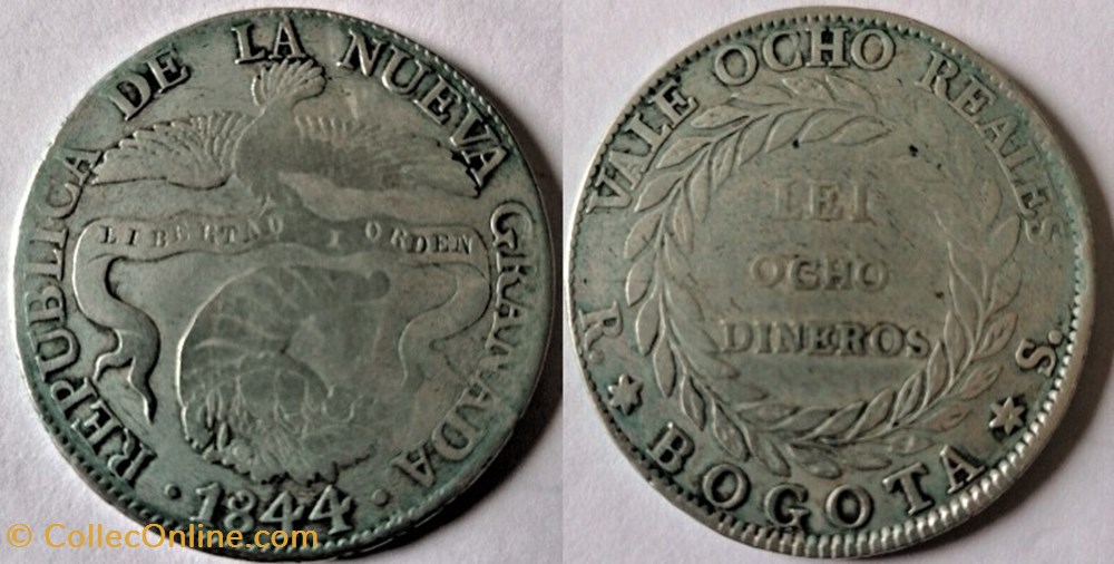 8 Reales 1844 Bogota - Nueva Granada monnaies monde colombie 8 reales 1844 bogota nueva granada