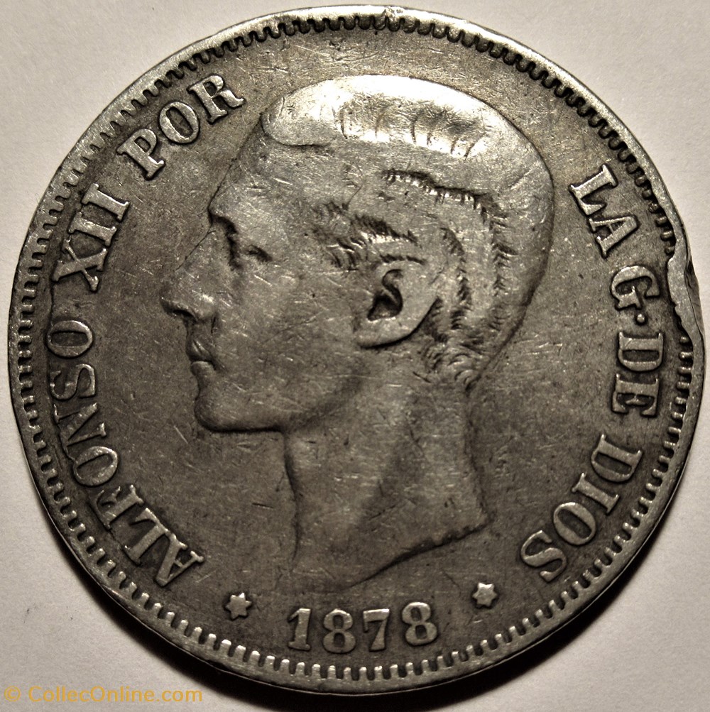 1878 - 5 Pesetas - Alfonso XII de España 2 monnaies monde espagne 1878 5 pesetas alfonso xii de espana