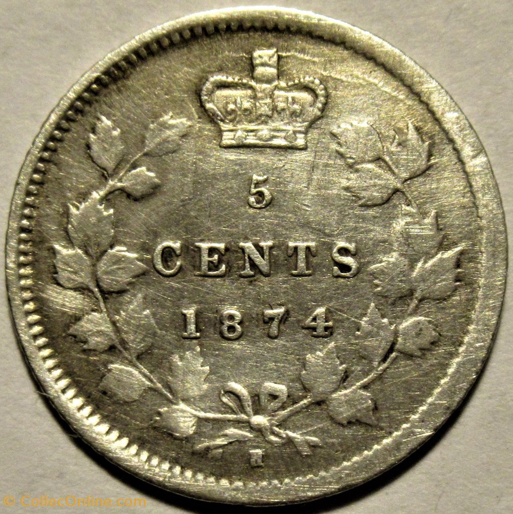 Victoria - 5 Cents 1874 H 3 monnaies monde canada victoria 5 cents 1874 h