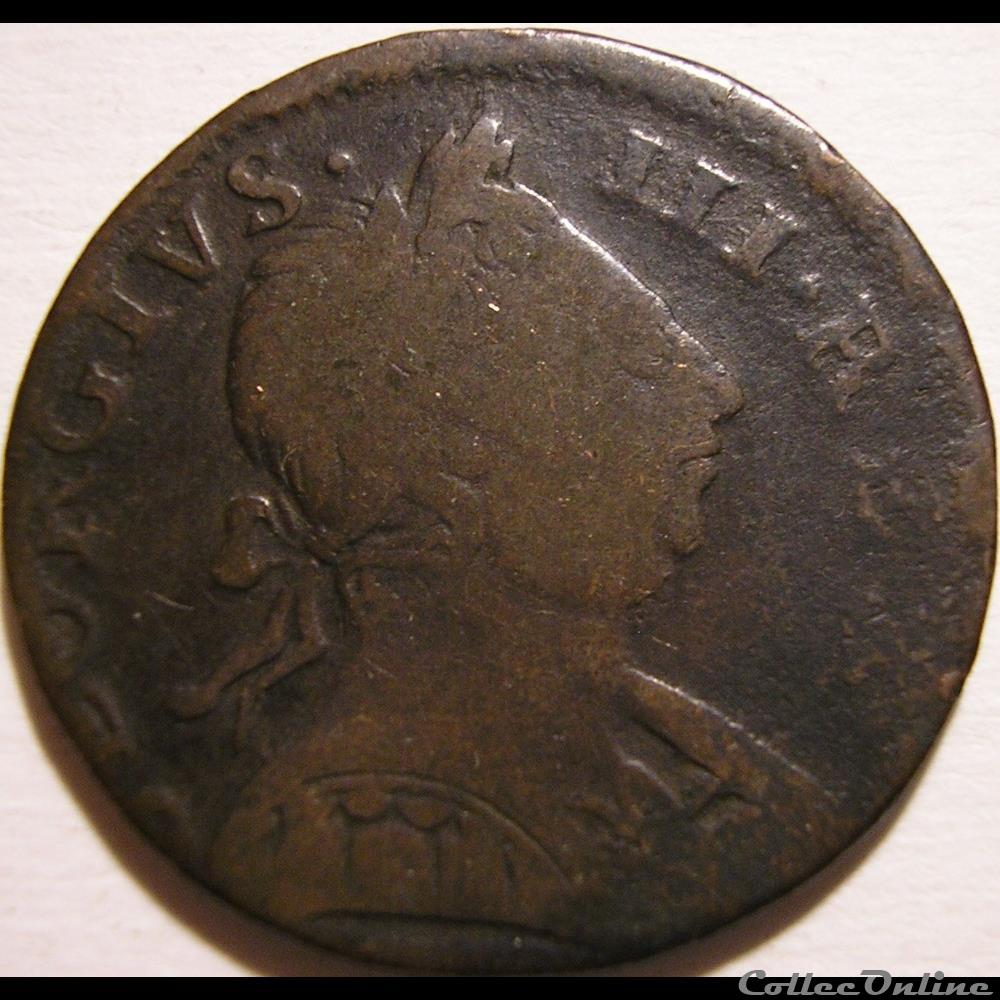 1775 Half Penny No Regal - George III of Great Britain (Ex.10) monnaie monde etat uni 1775 half penny no regal george iii of great britain ex 10
