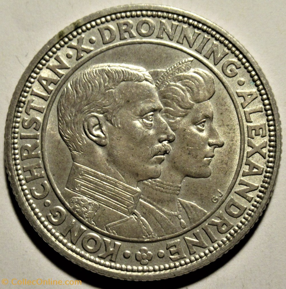 Christian X & Alexandrine Denmark - 2 Kroner 1923 Silver Wedding monnaies monde danemark christian x alexandrine denmark 2 kroner 1923 silver wedding