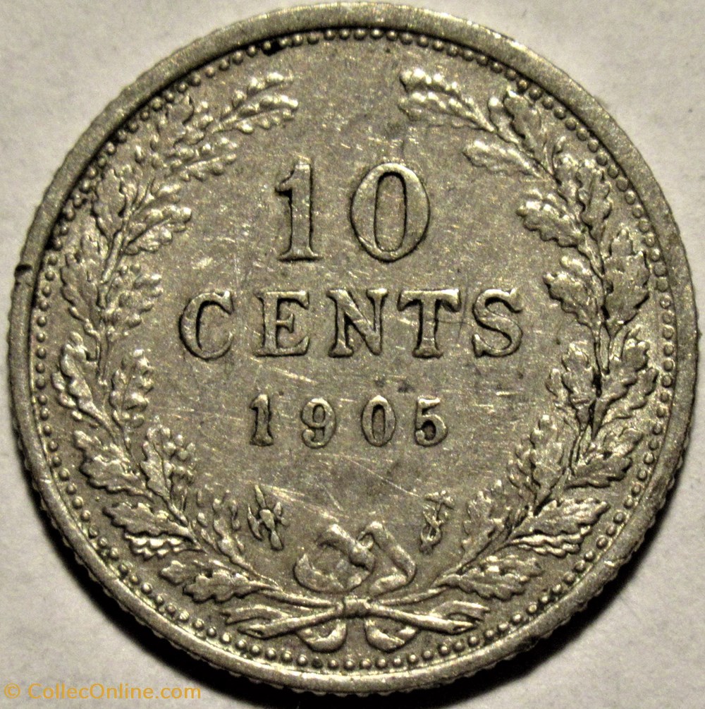 Wilhelmina of Nederland - 10 Cents 1905 3 monnaies monde pays bas wilhelmina of nederland 10 cents 1905