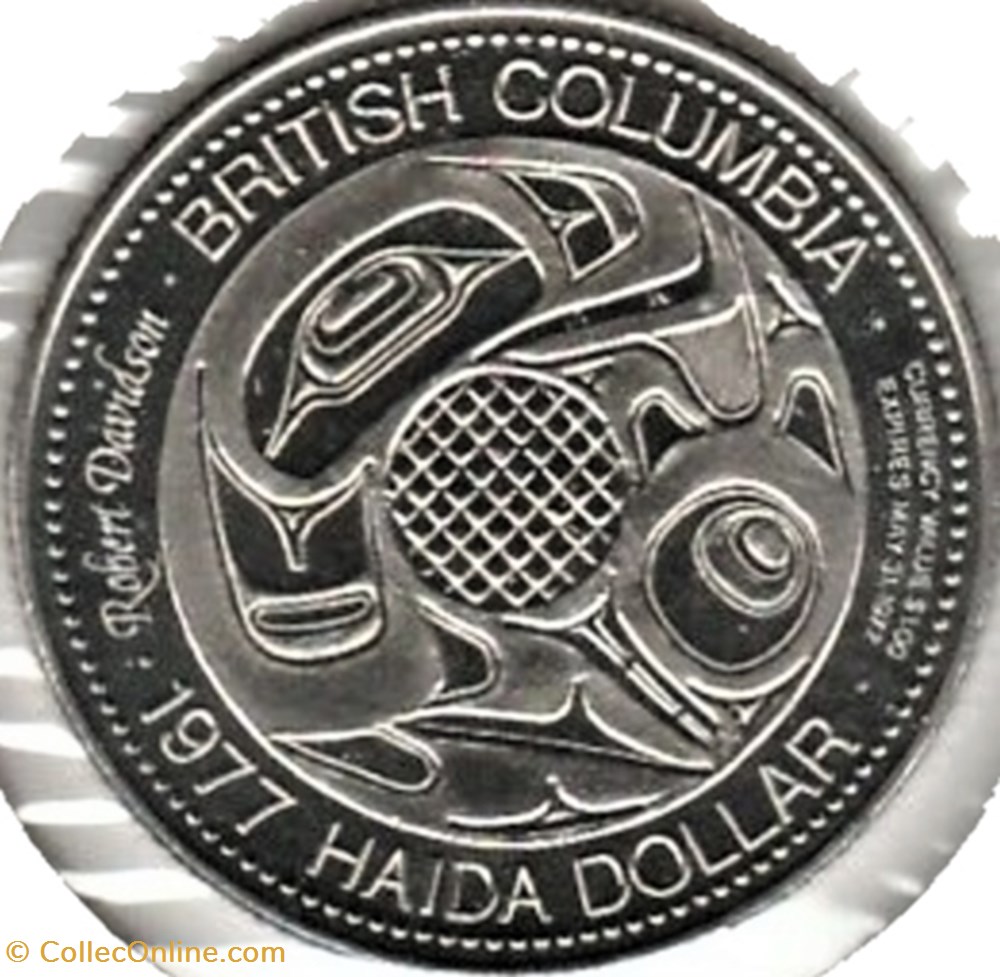 Haida Trade Dollar Token 1977 - British Colombia 3 monnaies jetons mereaux haida trade dollar token 1977 british colombia
