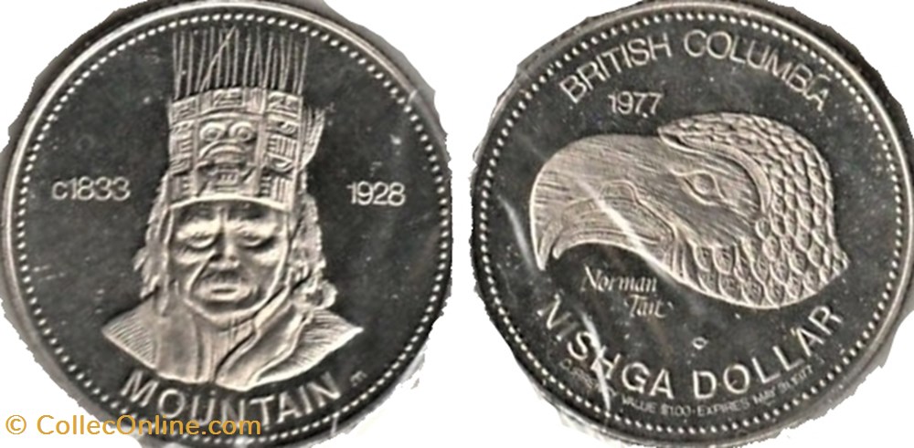 Nishga Trade Dollar Token 1977 - British Colombia monnaies jetons mereaux nishga trade dollar token 1977 british colombia