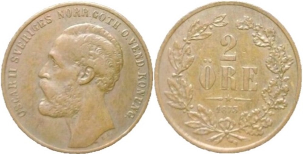 monnaies monde suede sweden oskar ii 2 ore 1873