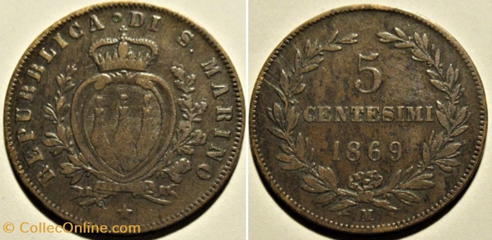 1869 Repubblica di San Marino, 5 Centesimi monnaies monde saint 1869 repubblica di san marino 5 centesimi