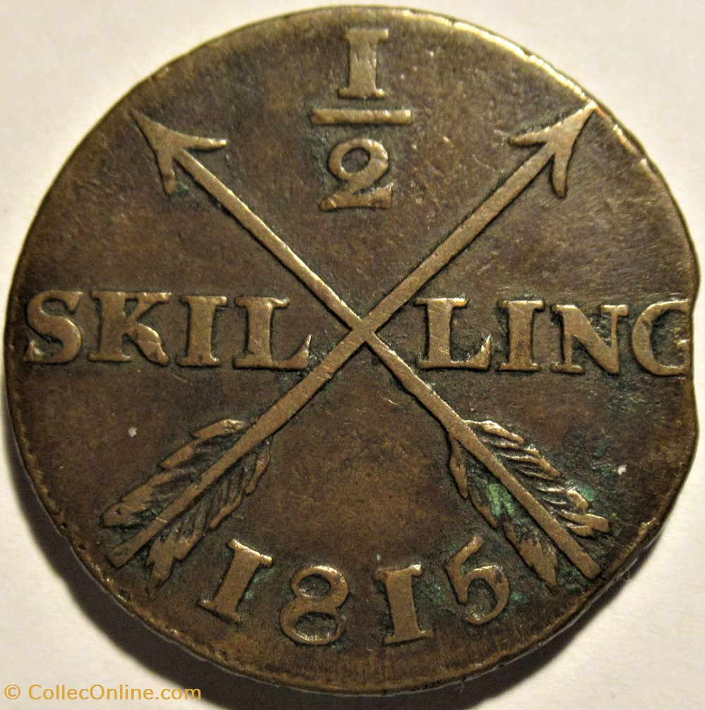 monnaies monde suede sweden karl xiii 1 2 skilling 1815