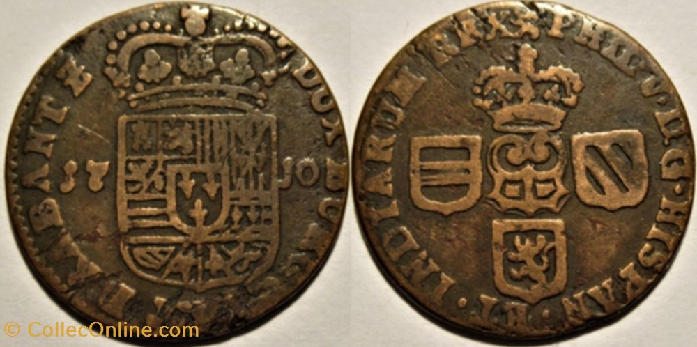 Felipe V - Oord or Liard - 1710 Namur, Spanish Netherlands (ex.2) monnaies europe medievale pays bas espagnols felipe v oord or liard 1710 namur spanish netherlands ex 2