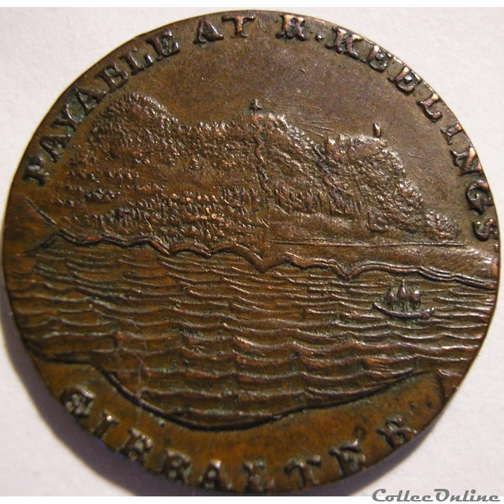 Gibraltar - One Quart 1802 - Robert Keeling Token 4 monnaies monde gibraltar one quart 1802 robert keeling token
