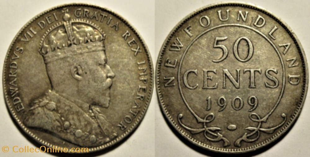 Edward VII - 50 Cents 1909 Newfoundland (ex.3) monnaies monde canada edward vii 50 cents 1909 newfoundland ex 3