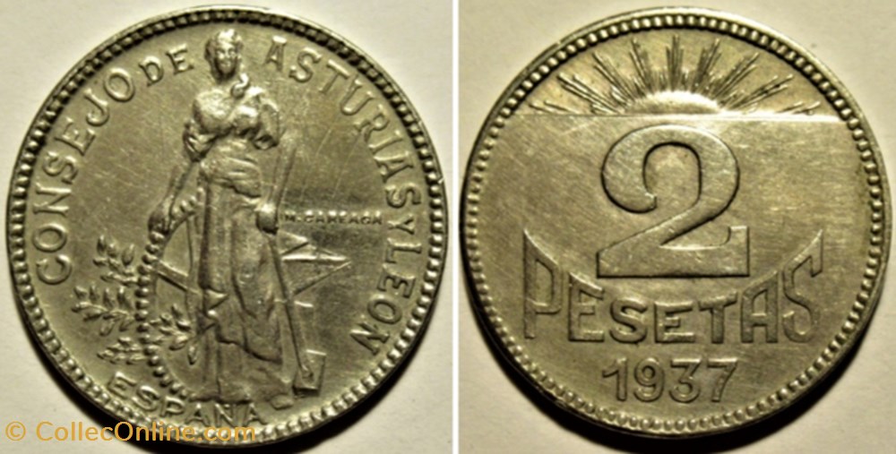 1937 - 2 Pesetas Asturias and Leon - Second Republic of Spain monnaies monde espagne 1937 2 pesetas asturias and leon second republic of spain
