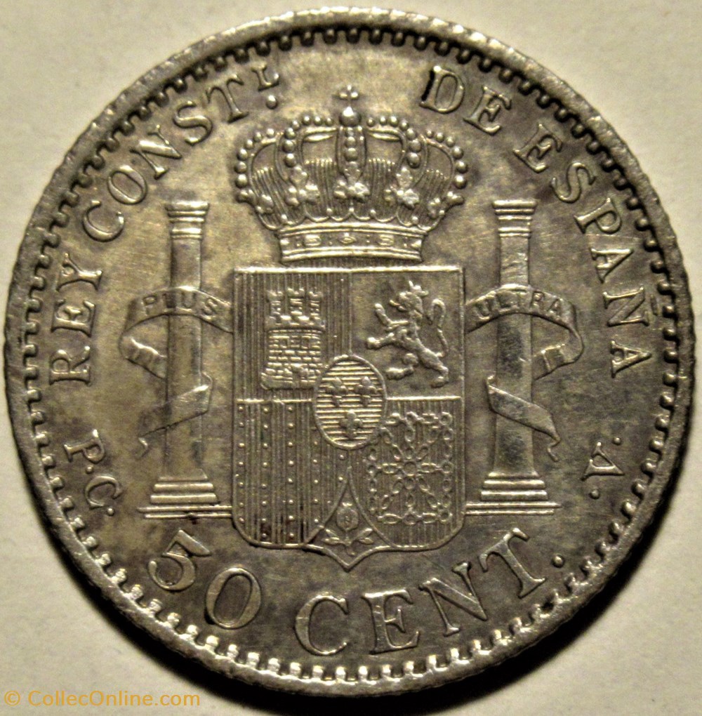 1910 - 50 Centimos - Alfonso XIII de España (ex.3) 3 monnaies monde espagne 1910 50 centimos alfonso xiii de espana ex 3