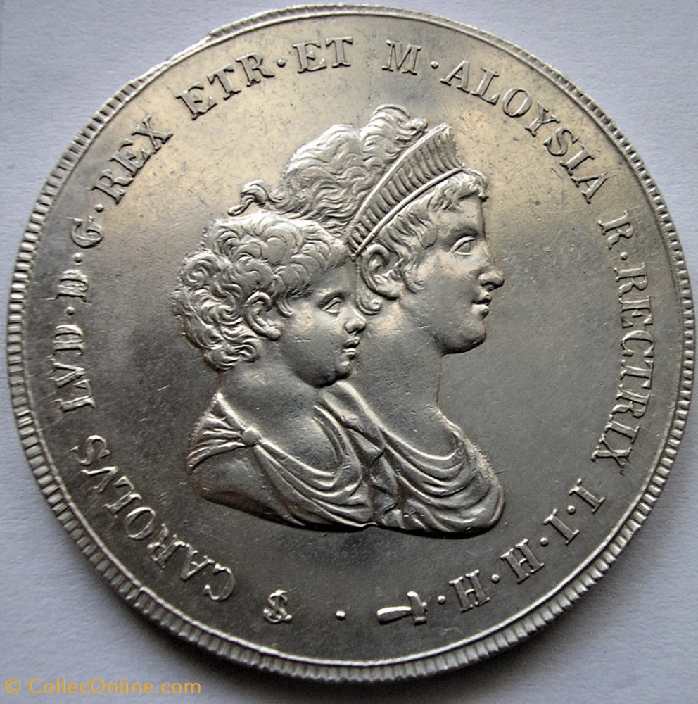 1807 Royaume d'Étrurie, 10 Lire, Florence - Charles II de Bourbon-Parme monnaies monde italie 1807 royaume etrurie 10 lire florence charles ii de bourbon parme