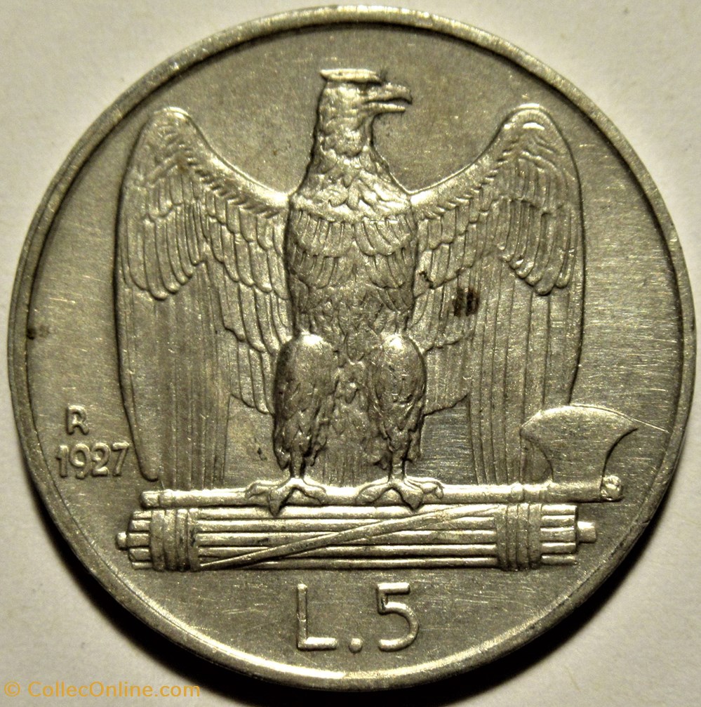 monnaies monde 1927 royaume italie 5 lire roma vittorio emanuele iii error