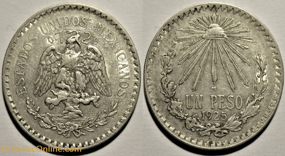monnaies monde mexique mexico 1925 un peso estados unidos mexicanos