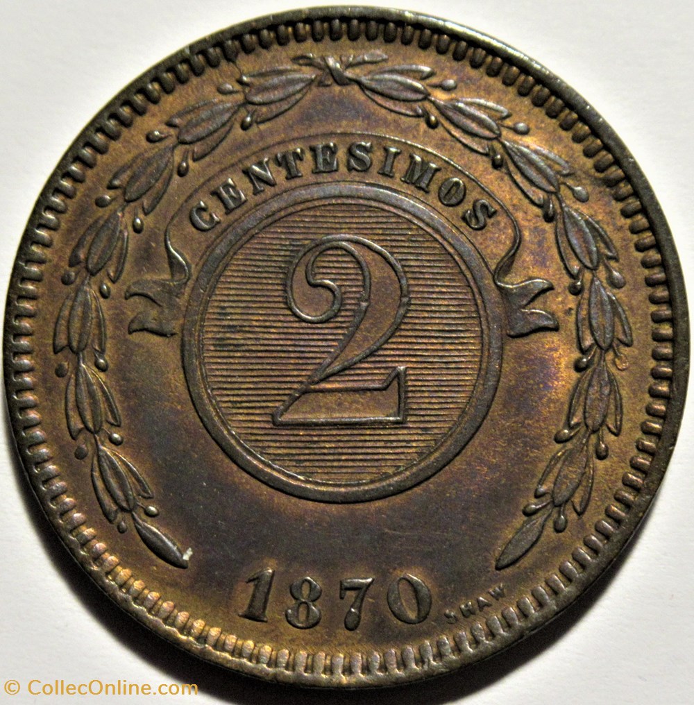monnaies monde uruguay paraguay 2 centesimos 1870