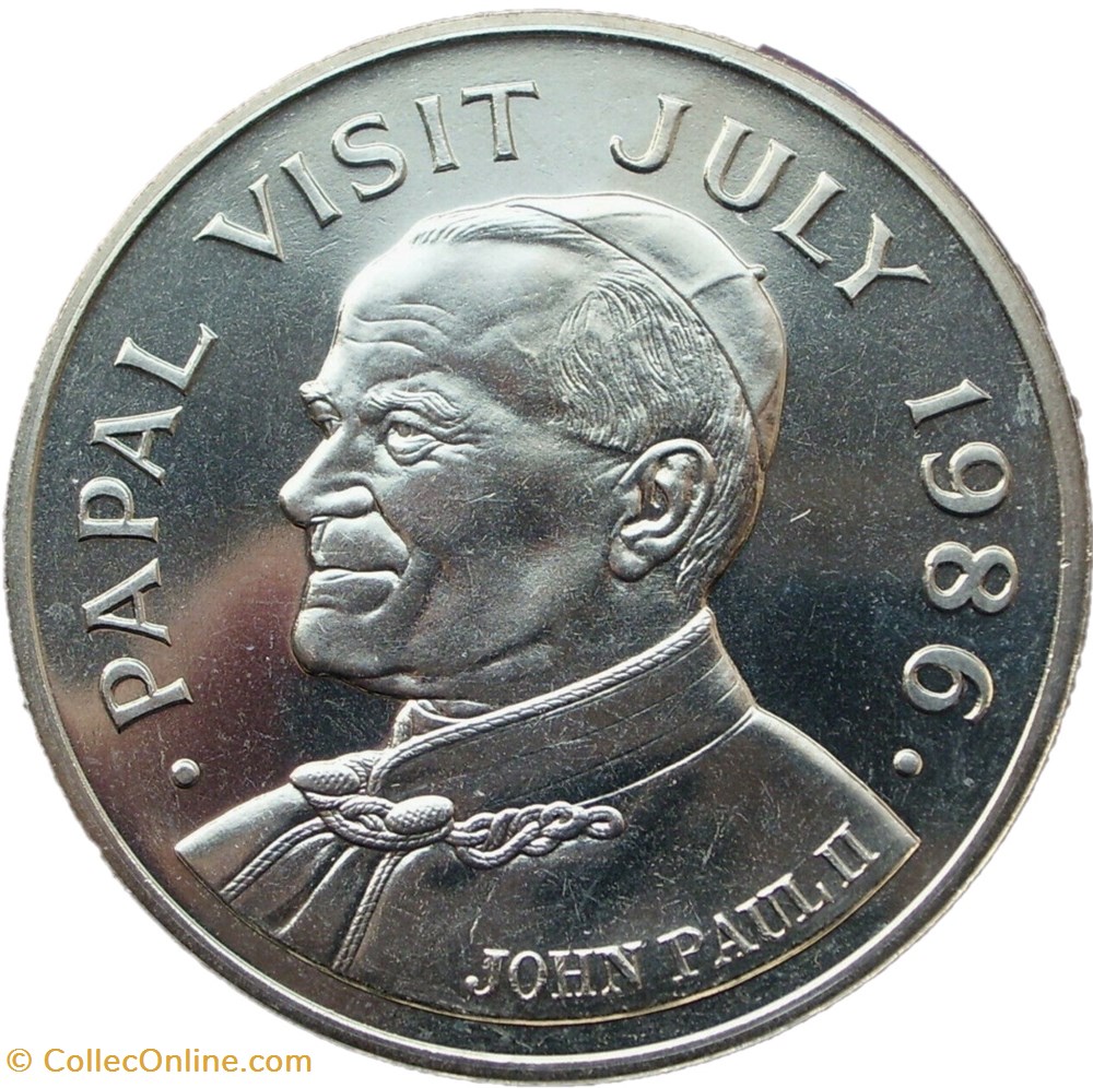 Elizabeth II - 5 Dollars 1986 - Papal Visit, Saint Lucia monnaies monde sainte lucie elizabeth ii 5 dollars 1986 papal visit saint lucia