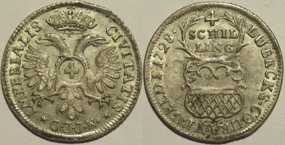 monnaies europe medievale saint empire romain germanique 1728 free hanseatic city of lubeck 4 schilling