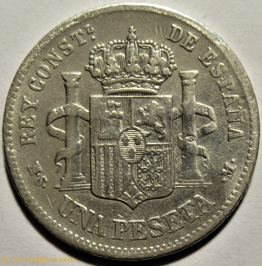 1883 - 1 Peseta - Alfonso XII de España 3 monnaies monde espagne 1883 1 peseta alfonso xii de espana