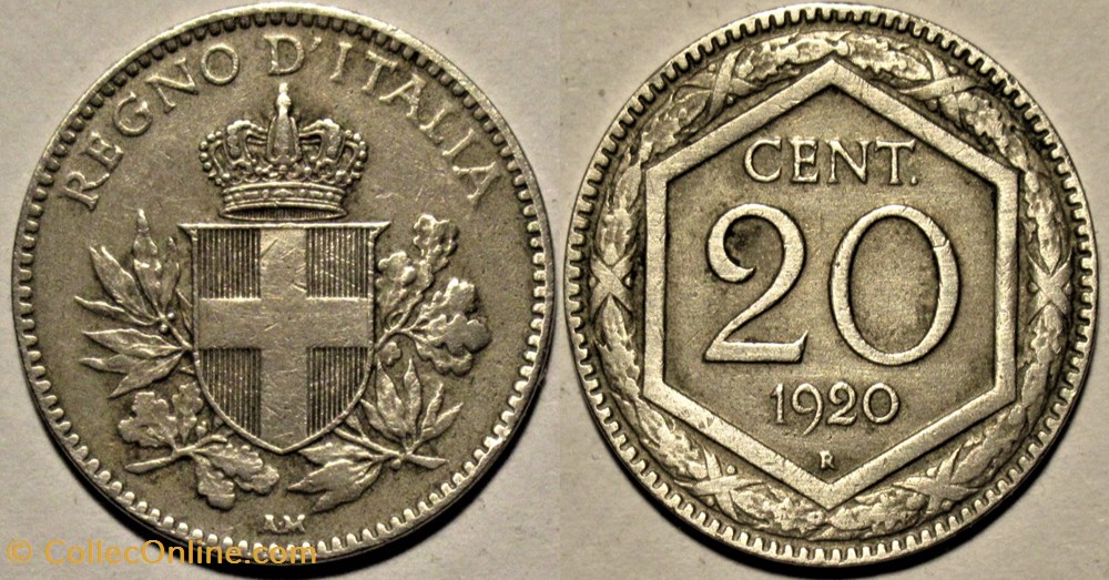 1920 Regno d'Italia, 20 Centesimi, Roma - Vittorio Emanuele III monnaies monde italie 1920 regno italia 20 centesimi roma vittorio emanuele iii
