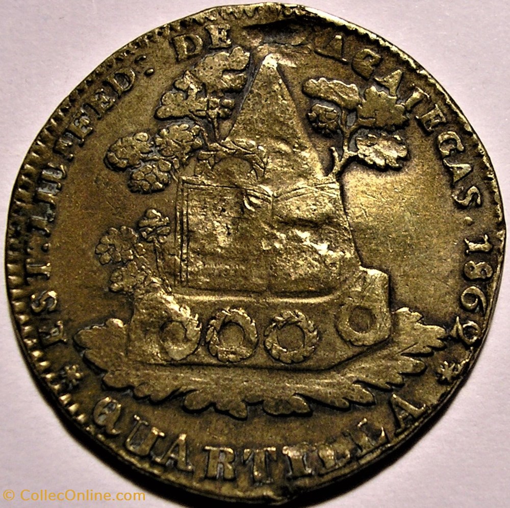 México - Quartillo, 1862 Estado Zacatecas - 2nd Republic (ex.2 var.) monnaies monde mexique mexico quartillo 1862 estado zacatecas 2nd republic ex 2 var