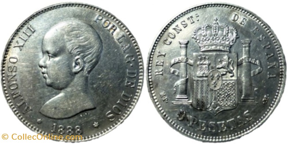 1888 - 5 Pesetas - Alfonso XIII de España monnaies monde espagne 1888 5 pesetas alfonso xiii de espana