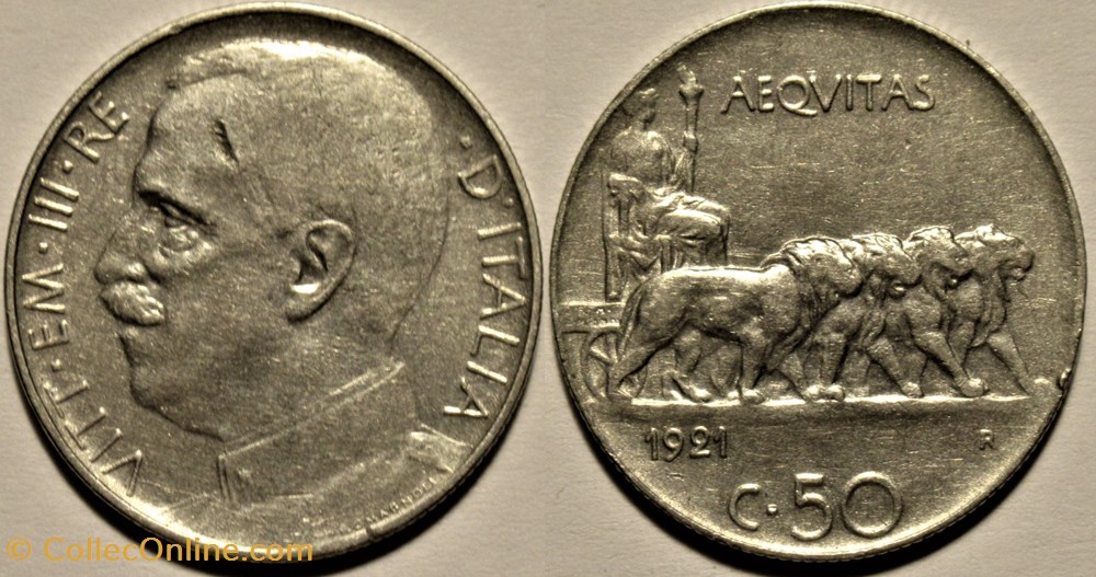 1921 Royaume d'Italie, 50 Centesimi, Roma - Vittorio Emanuele III monnaies monde 1921 royaume italie 50 centesimi roma vittorio emanuele iii