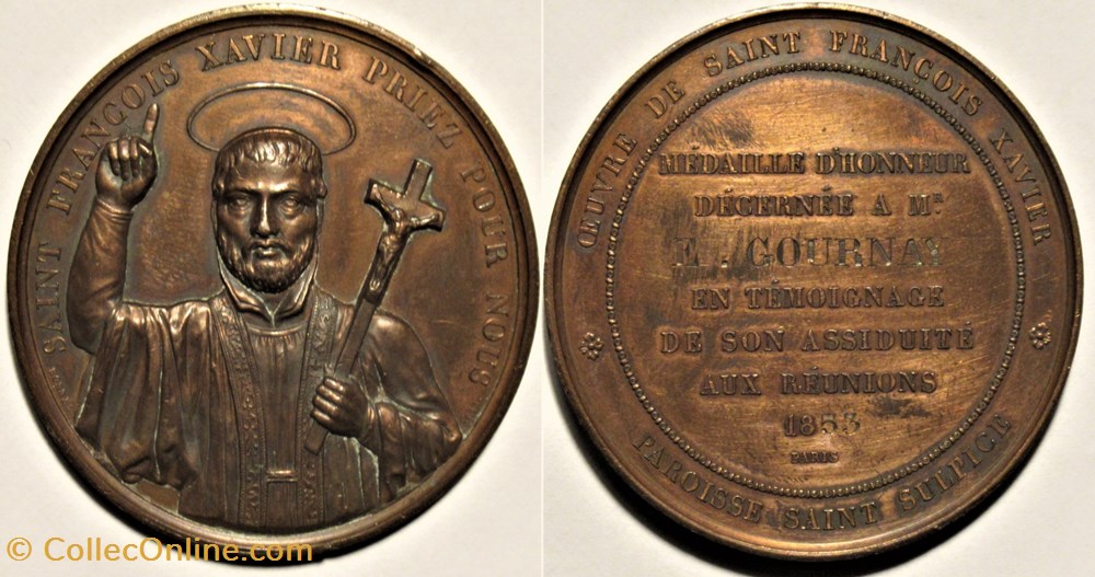 Saint François Xavier - 1853 Médaille d'honneur, Paroisse de Saint Sulpice patrimoine religieux communautaire saint francois xavier 1853 medaille honneur paroisse de saint sulpice