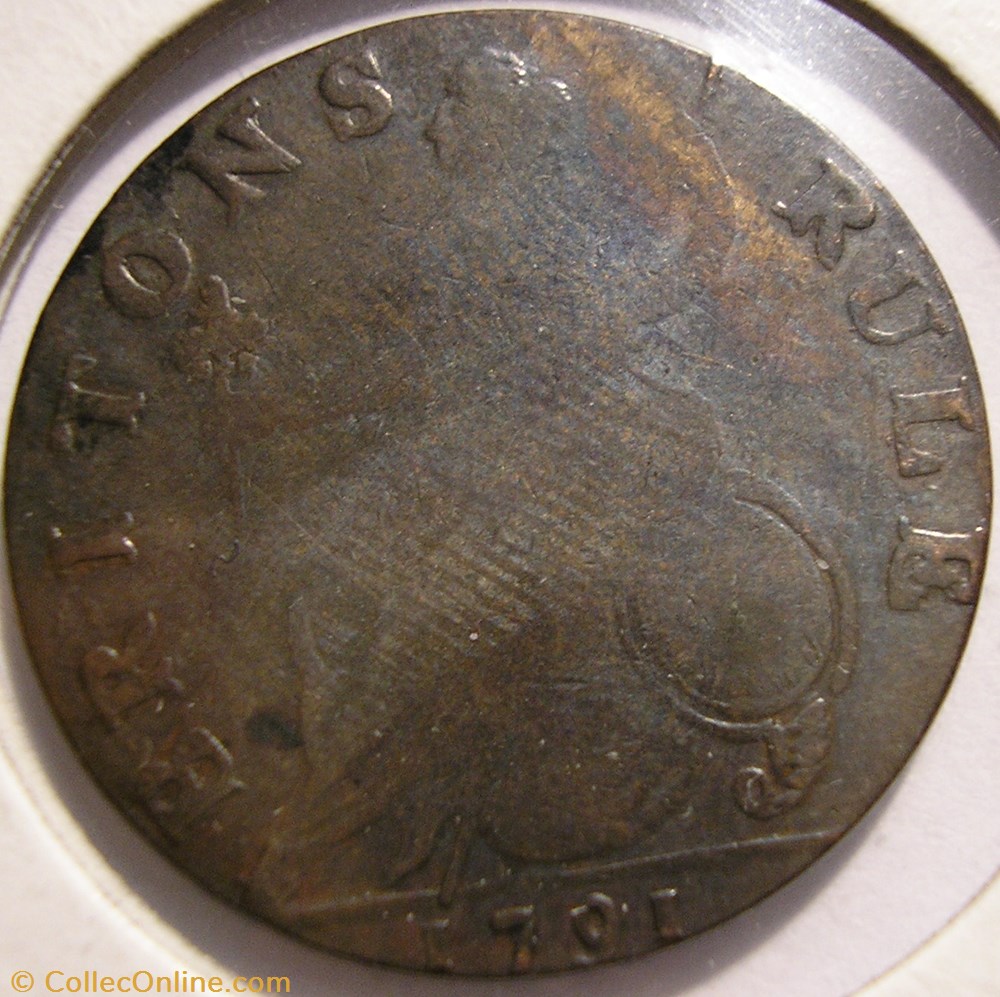 1791 G. Shakespear - Britons Rule - No Regal HalfPenny Token 3 monnaies monde royaume uni 1791 g shakespear britons rule no regal halfpenny token