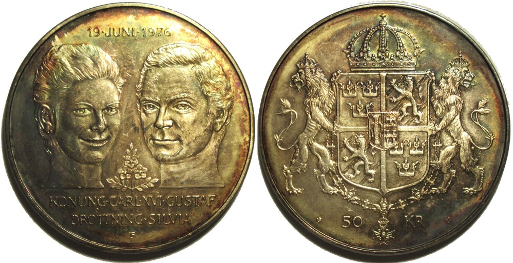 Carl XVI Gustaf of Sweden - 50 Kronor 1976, Royal Wedding monnaies monde suede carl xvi gustaf of sweden 50 kronor 1976 royal wedding