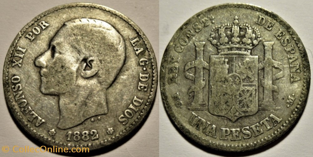 1882 - 1 Peseta - Alfonso XII de España monnaies monde espagne 1882 1 peseta alfonso xii de espana