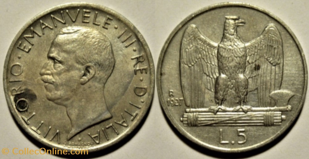 monnaies monde 1927 royaume italie 5 lire roma vittorio emanuele iii error