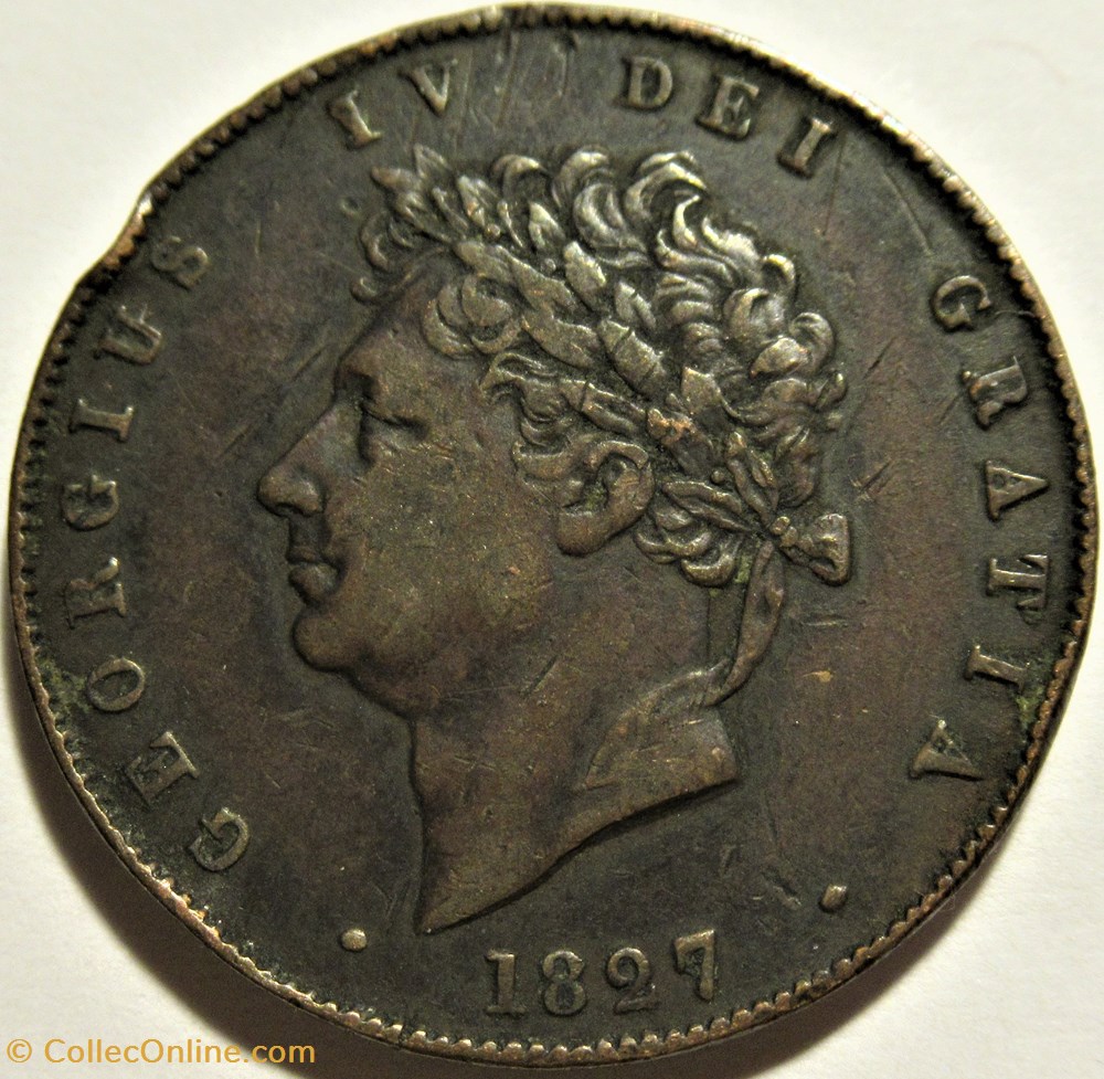 George IV - Half Penny 1827 Great Britain (ex.2) monnaies monde royaume uni george iv half penny 1827 great britain ex 2
