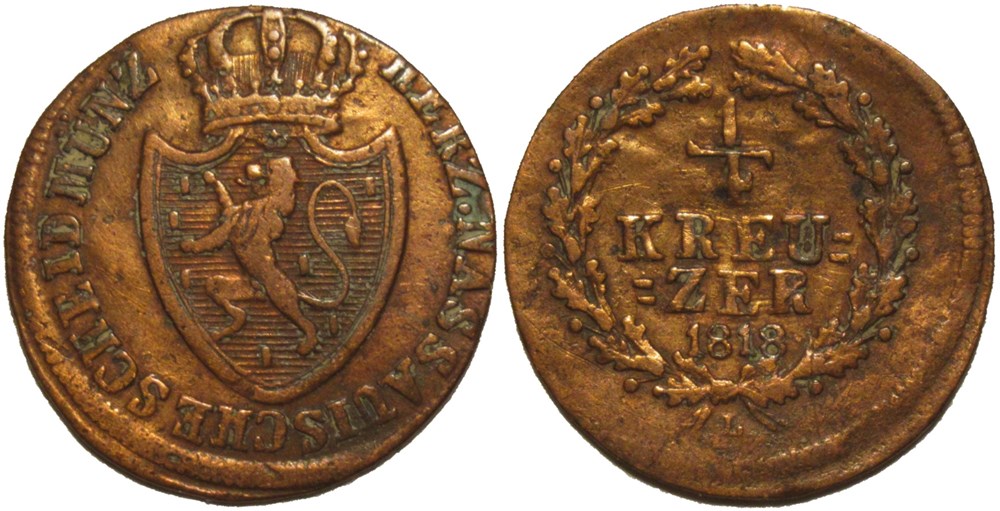 Wilhelm - 1/4 Kreuzer 1818 - Duchy of Nassau monnaies monde allemagne wilhelm 1 4 kreuzer 1818 duchy of nassau