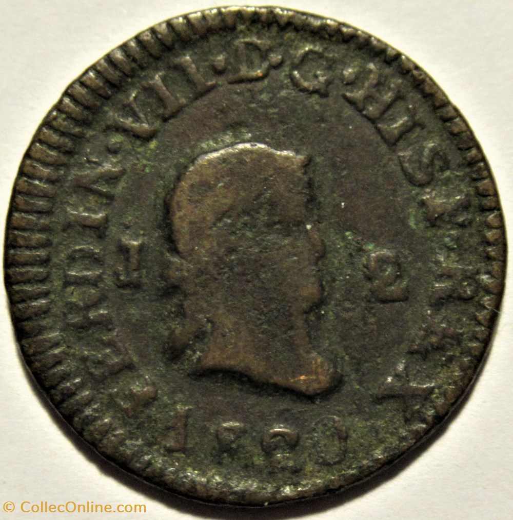 1820 Jubia 2 Maravedis - Fernando VII de España 2 monnaies monde espagne 1820 jubia 2 maravedis fernando vii de espana