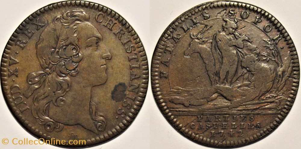 Louis XV - 1742 Jeton, Mercure endormant Argus - Parties casuelles monnaies paranumismatique jetons poids louis xv 1742 jeton mercure endormant argus parties casuelles