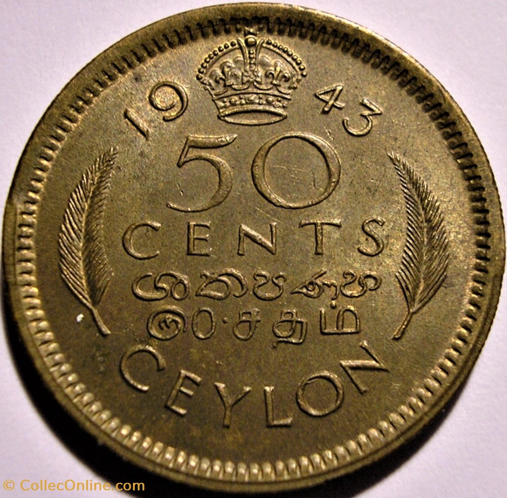 George VI - 50 Cents 1943 - Ceylon / Sri Lanka monnaies monde george vi 50 cents 1943 ceylon sri lanka