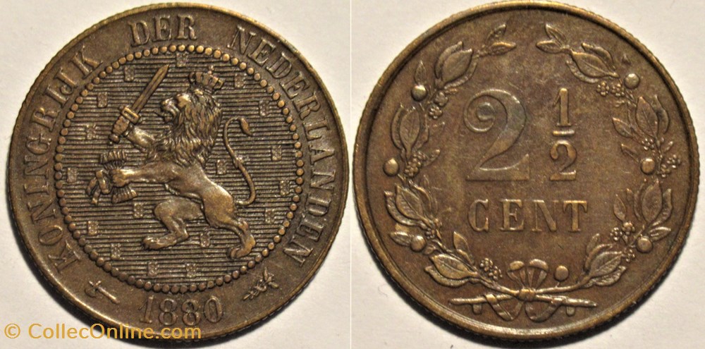 Willem III of Nederland - 2½ Cents 1880 monnaies monde pays bas willem iii of nederland 2 cents 1880
