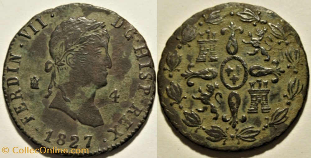 1827 Segovia 4 Maravedis - Fernando VII de España monnaies monde espagne 1827 segovia 4 maravedis fernando vii de espana
