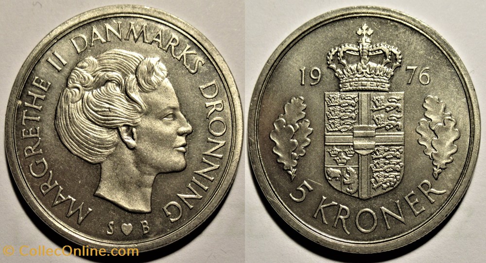 Margrethe II of Denmark - 5 Kroner 1976 monnaies monde danemark margrethe ii of denmark 5 kroner 1976