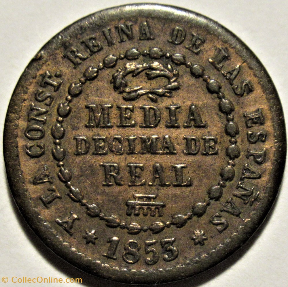 1853 Segovia - 1/2 Decima de Real - Isabel II de España 3 monnaies monde espagne 1853 segovia 1 2 decima de real isabel ii de espana