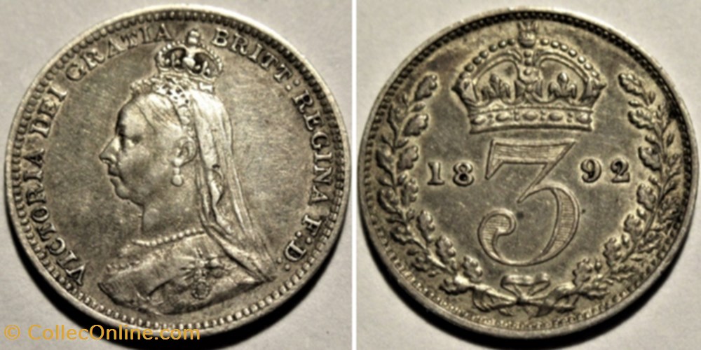 Victoria - 3 pence 1892 Kingdom of Great Britain monnaies monde royaume uni victoria 3 pence 1892 kingdom of great britain