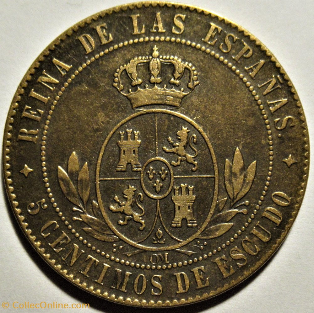 1867 Jubia - 5 Centimos - Isabel II España 3 monnaies monde espagne 1867 jubia 5 centimos isabel ii espana