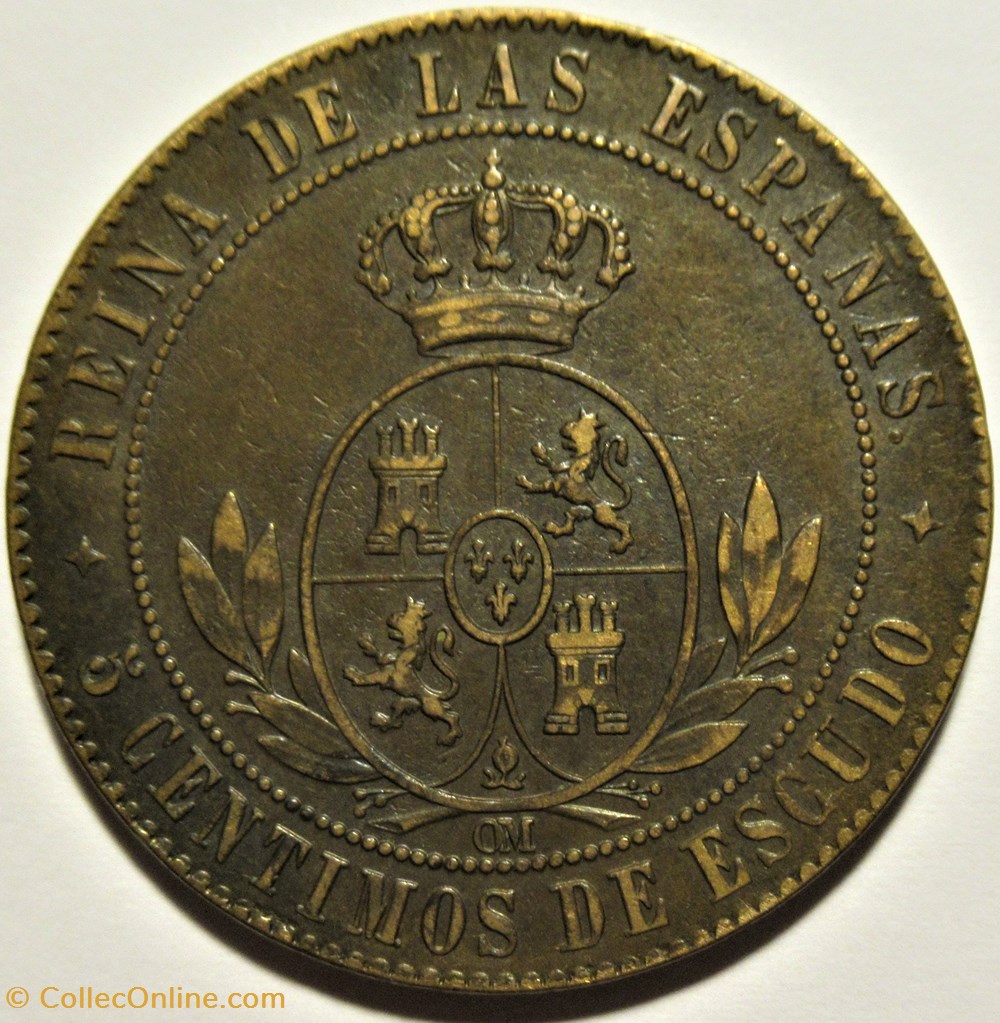 1868 Jubia - 5 Centimos - Isabel II de España 3 monnaies monde espagne 1868 jubia 5 centimos isabel ii de espana