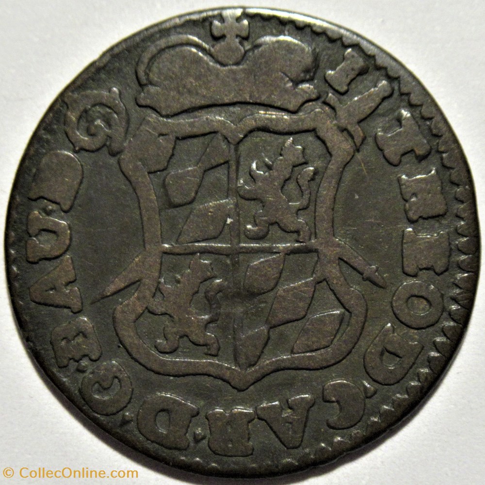 1750 Jean-Théodore de Bavière, 1 Liard - Principauté de Liège (ex.2) 2 monnaies europe medievale saint empire romain germanique 1750 jean theodore de baviere 1 liard principaute de liege ex 2