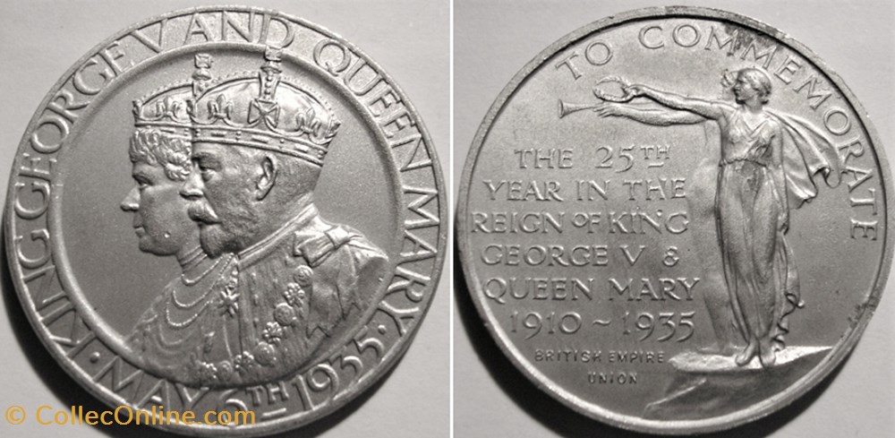 George V & Mary - 1935 Silver Jubilee Medallion, British Empire Union medaille royaume george v mary 1935 silver jubilee medallion british empire union