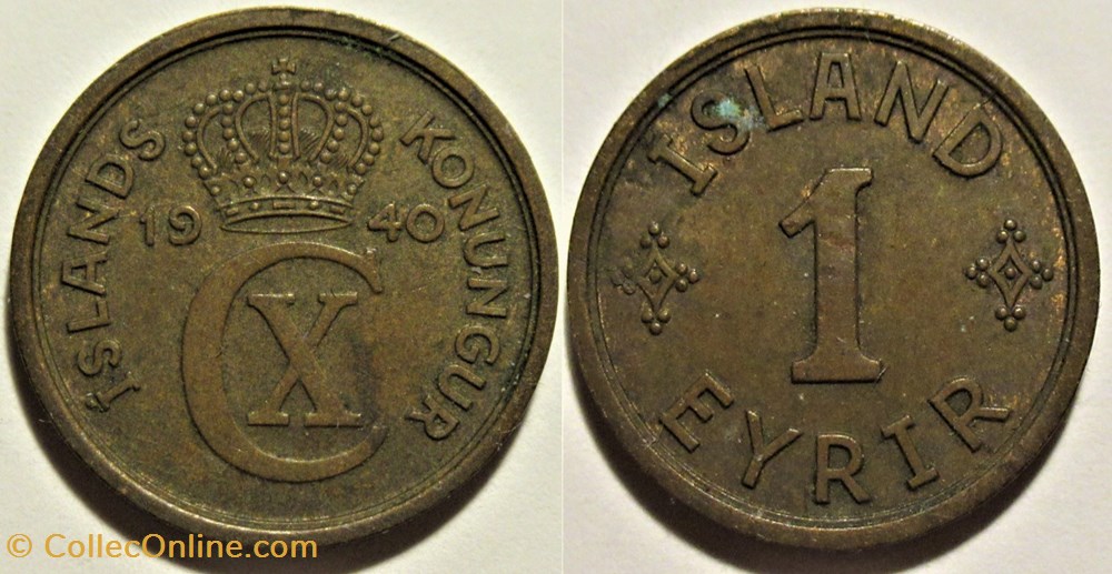 Christian X of Denmark - Eyrir 1940 Iceland monnaies monde islande christian x of denmark eyrir 1940 iceland